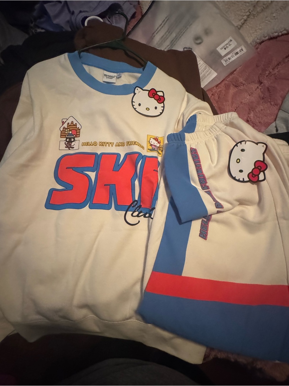 Hello Kitty Cream & Light Blue Ringer Sweatshirt
